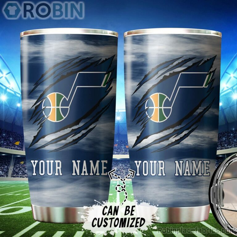 Personalized Name & Logo Utah Jazz Basketball Ripped Claw Tumbler