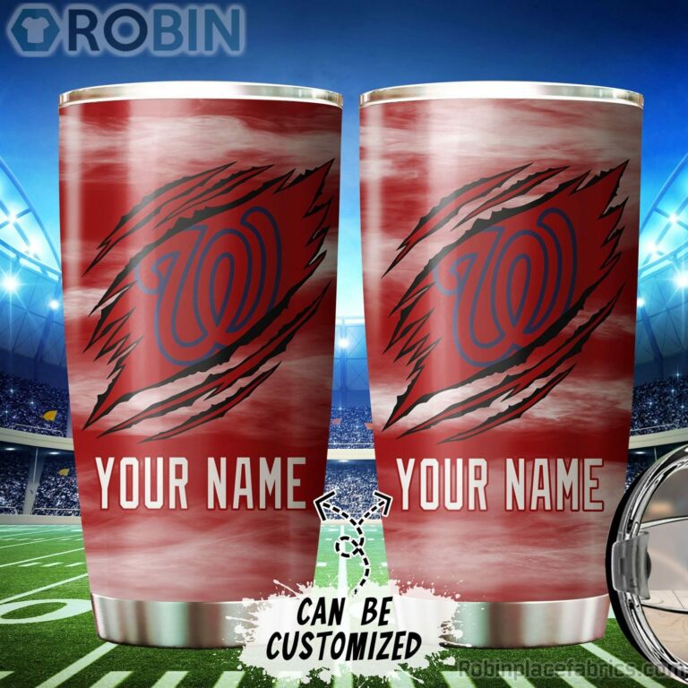 Personalized Name & Logo Washington Nationals Baseball Ripped Claw Tumbler