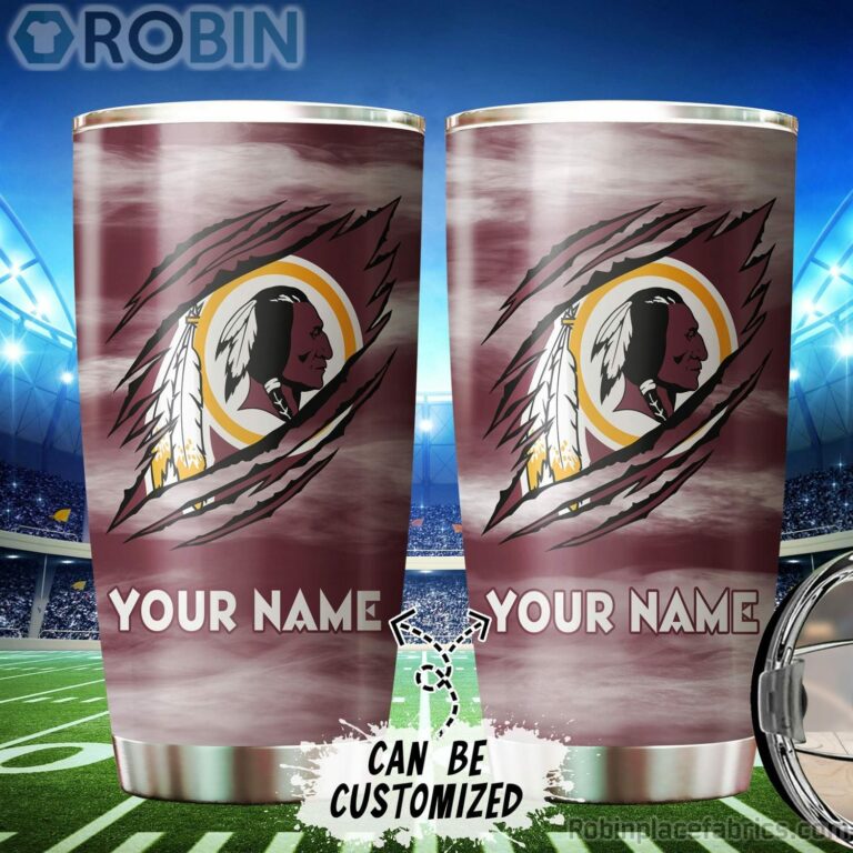 Personalized Name & Logo Washington Redskins Football Ripped Claw Tumbler