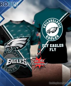 Philadelphia Eagles Shirts – Personalized Fly Eagles Fly Football Pattern 3D All Over Print T-Shirt