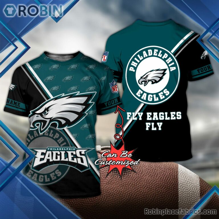 Philadelphia Eagles Shirts – Personalized Fly Eagles Fly Football Pattern 3D All Over Print T-Shirt