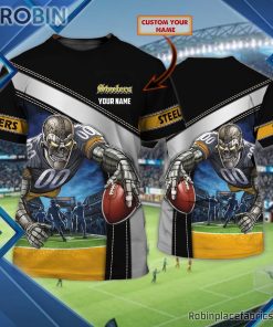 Pittsburgh Steelers Custom Shirt – Custom Name Skull Touchdown 3D T Shirt