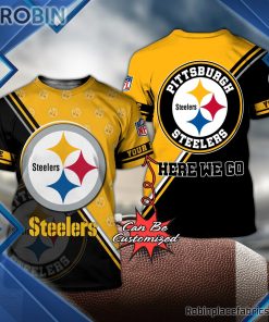 Pittsburgh Steelers Shirts – Personalized Here We Go Football Pattern 3D All Over Print T-Shirt