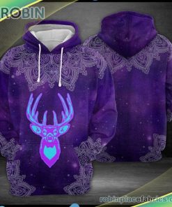 Purple Deer Head Mandala 3d Printed Hoodie