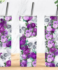 Purple Rose Skull Halloween Tumbler Skinny Tumbler
