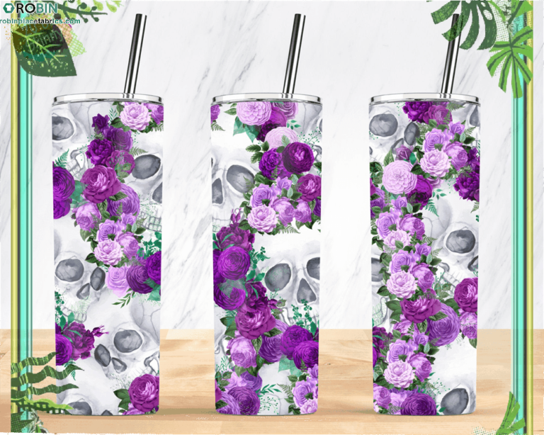 Purple Rose Skull Halloween Tumbler Skinny Tumbler