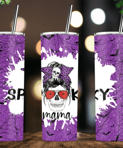 Purple Spooky Mama Halloween Tumbler Skinny Tumbler