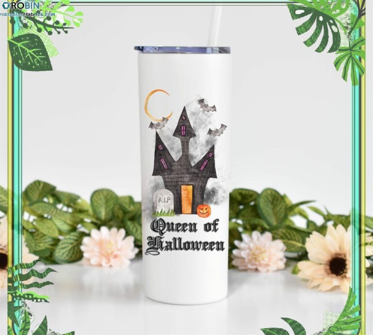Queen Of Halloween – White Skinny Tumbler