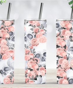 Rose Gold Rose Skull Halloween Tumbler Skinny Tumbler