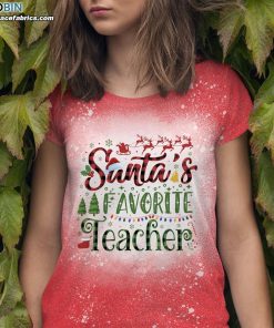 santas favorite teacher bleached t shirt teacher christmas shirts for women 1 tYm2G