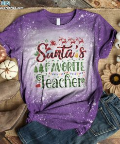 santas favorite teacher bleached t shirt teacher christmas shirts for women 3 Ir94Z