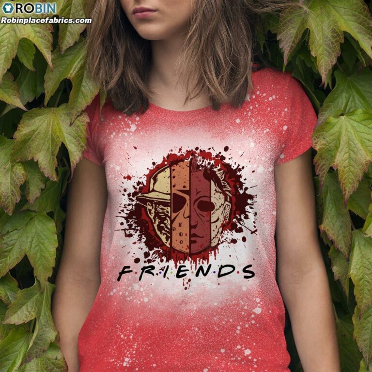Scary Movie Characters Horror Halloween Bleached T-Shirt – Horror Faces Friends Bleached Shirt
