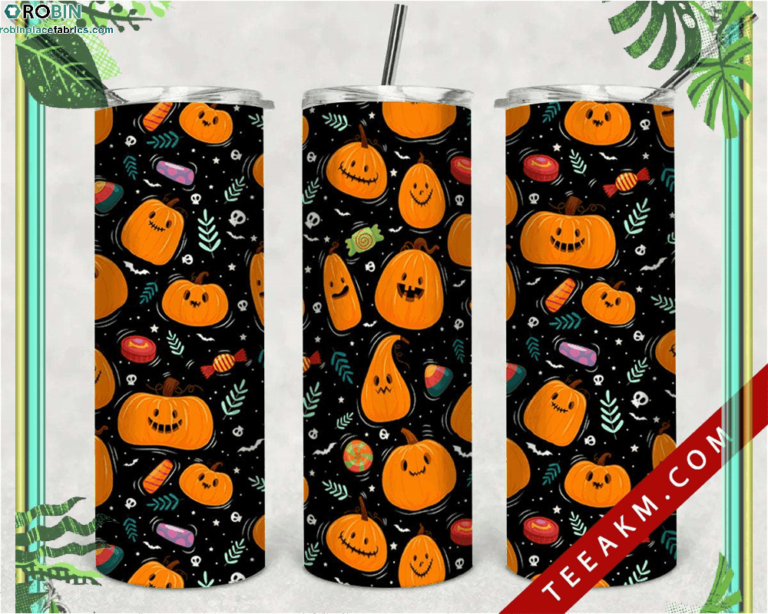 Seamless Halloween Pumpkin Skinny Tumbler Pumpkins Seamless Pattern