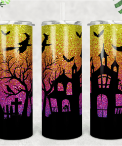 Skinny Tumbler Glitter Ombre Halloween Straight Warped Design Tumblers