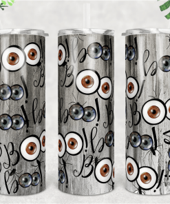Skinny Tumbler Halloween Boo Eyeballs Eye And Spiders Design