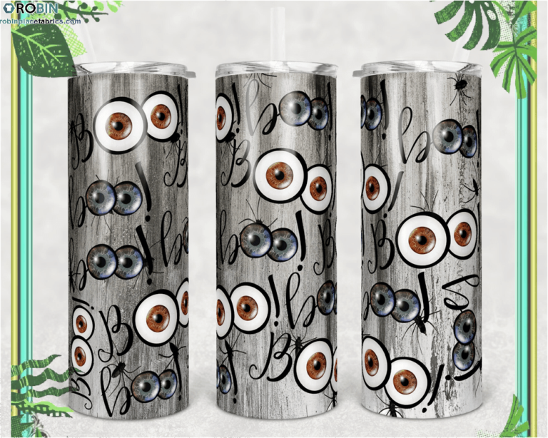 Skinny Tumbler Halloween Boo Eyeballs Eye And Spiders Design