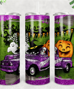 Skinny Tumbler Halloween Truck Glitter Design Tumblers