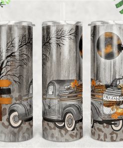 Skinny Tumbler Pumpkin Fall Truck Halloween Trick Or Treat Farmhouse