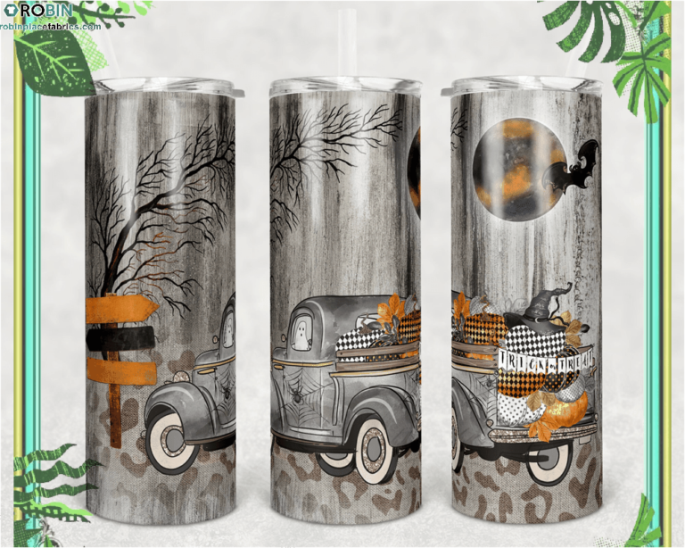 Skinny Tumbler Pumpkin Fall Truck Halloween Trick Or Treat Farmhouse