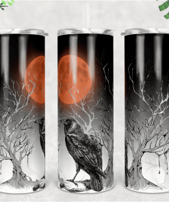 Skinny Tumbler Raven Blood Moon Halloween Straight Warped Design Tumblers