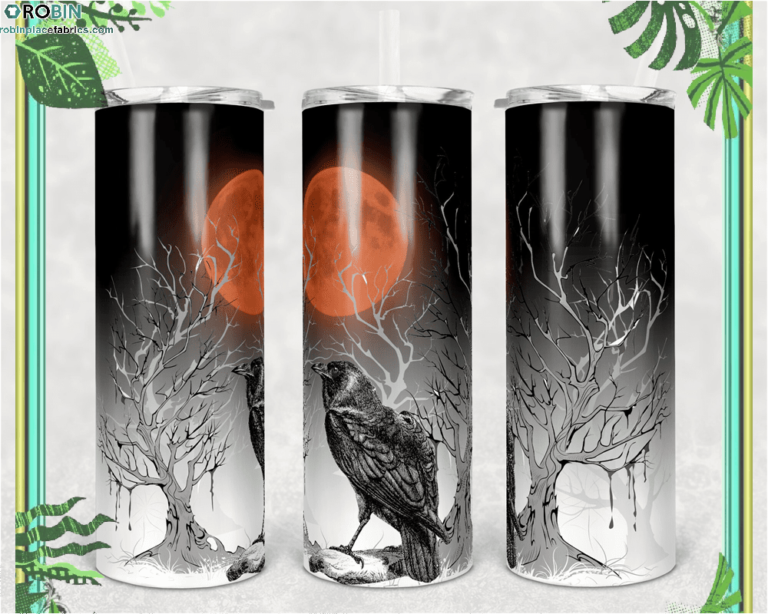 Skinny Tumbler Raven Blood Moon Halloween Straight Warped Design Tumblers