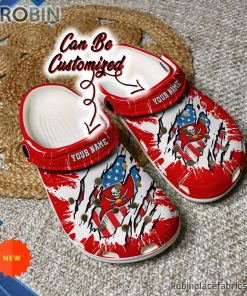 Tampa Bay Buccaneers Crocs – Personalized TB Buccaneers Football Ripped American Flag Clog Shoes