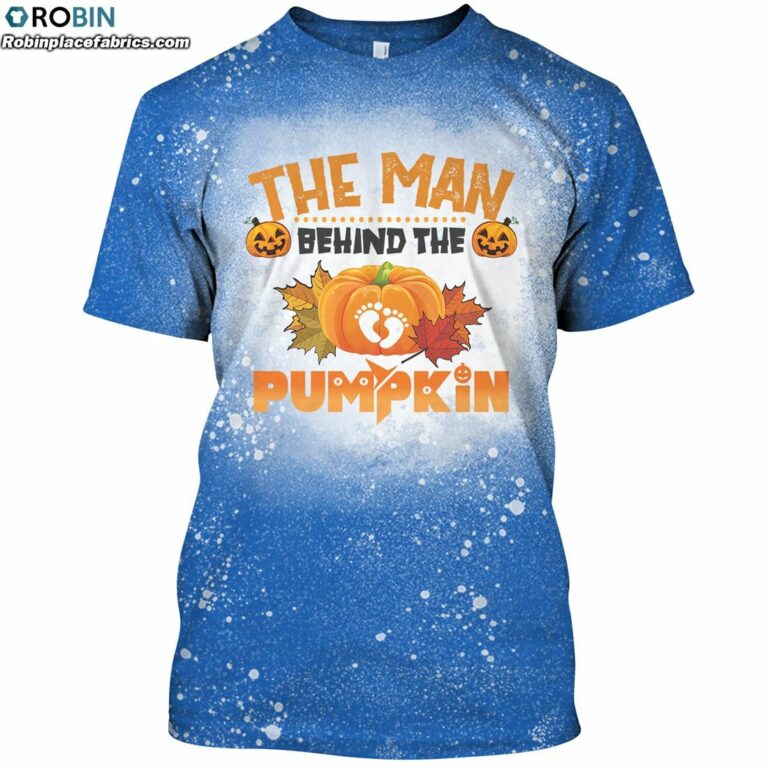 The Man Behind The Pumpkin Bleached T-Shirt – Halloween Belly Couples Maternity Bleached Shirt