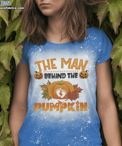 The Man Behind The Pumpkin Bleached T-Shirt – Halloween Belly Couples Maternity Bleached Shirt