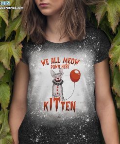 we are all meow down here kitten cat clown bleached t shirt funny halloween cat shirt 1 XVa8Z