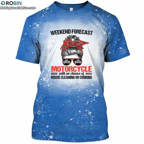 Weekend Forecast Motorcycle Messy Hair Bun Bleached T-Shirt - Halloween 