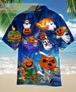 Amazing Pumpkin And Ghost Halloween Casual Short Sleeve Hawaiian Shirts
