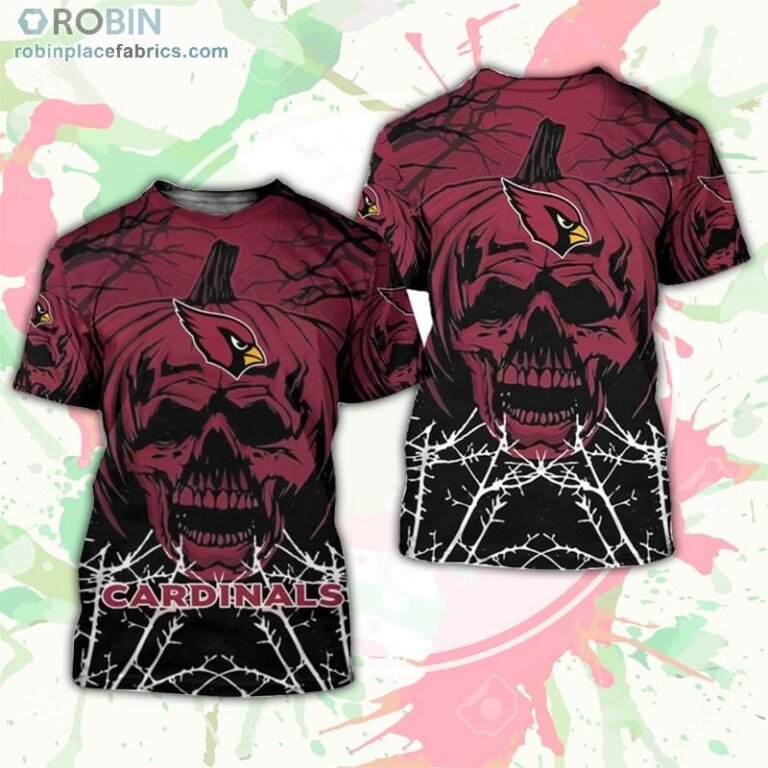 Arizona Cardinals T-Shirt Halloween Pumpkin Skull – AOP Tshirt