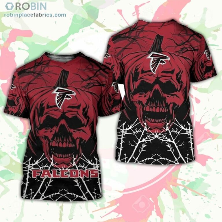 Atlanta Falcons T-Shirt Halloween Pumpkin Skull – AOP Tshirt