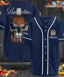 Ballantines Whisky Punisher Skull Baseball Jersey Shirt