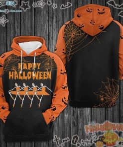 Ballet Skeleton Happy Halloween Halloween Holiday Black Orange 3D All-Over Print Unisex Hoodie