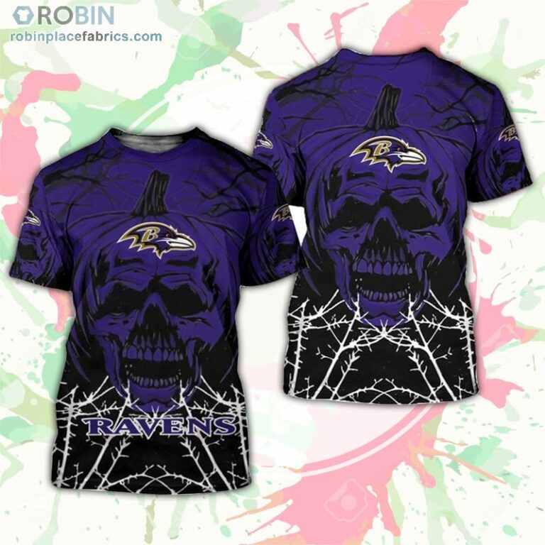 Baltimore Ravens T-Shirt Halloween Pumpkin Skull – AOP Tshirt