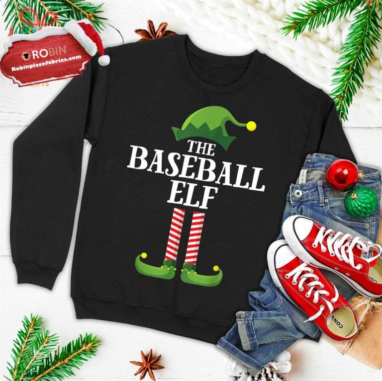 Baseball Elf Matching Family Group Christmas Party Pajama Ugly Christmas Sweatshirt