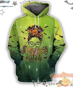 Bat Witch Spooky Witch Halloween Green 3D All-Over Print Unisex Hoodie