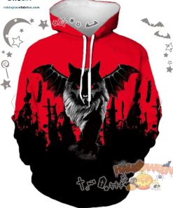 Bat Wolf Blood Halloween Black Red 3D All-Over Print Unisex Hoodie