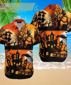 Bigfoot UFO Cat Halloween Casual Short Sleeve Hawaiian Shirts