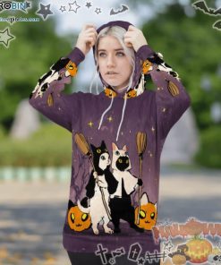 Black And White Cats Witches Pumpcat Purple Halloween 3D All-Over Print Unisex Hoodie
