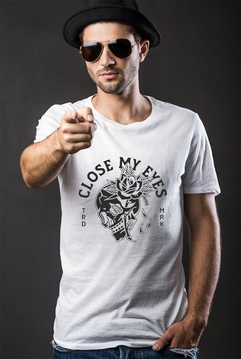 Black and White Skull and Rose Letters Close My Eyes Shirt