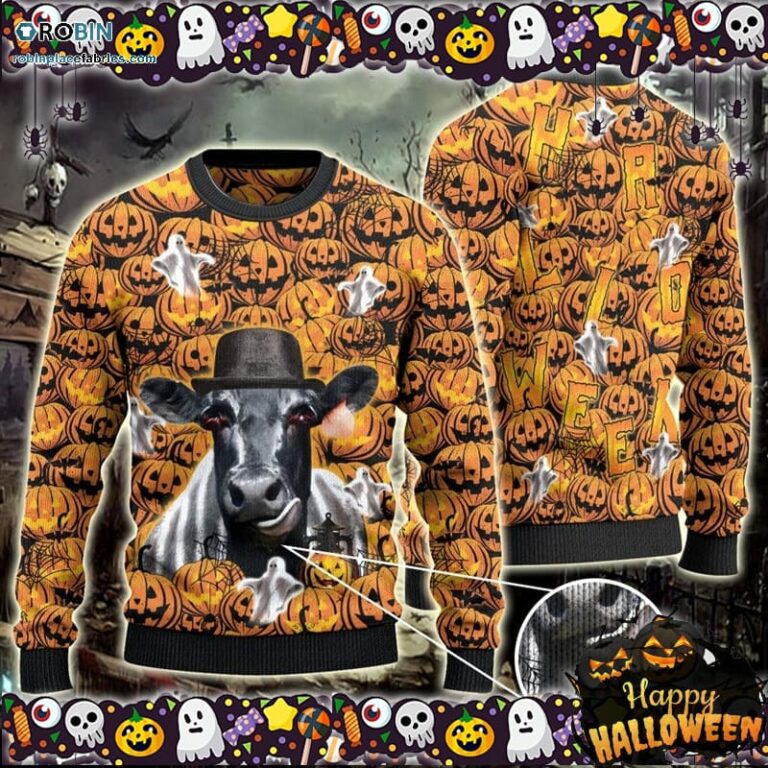 Black Angus Cattle Lovers Halloween Pumpkin Ugly Sweater