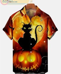 black cat and pumpkin short sleeve hawaiian shirts collar vintage shirts 97 nwonz