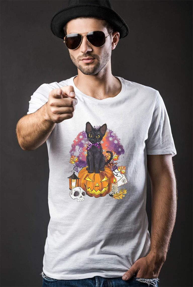 Black Cat and Pumpkin Skull Halloween Shirt