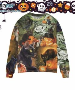 Black Cat And The Pumpkin Halloween Ugly Sweater