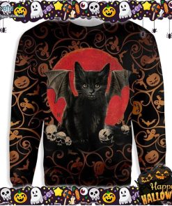 Black Cat Bat Halloween Ugly Sweater