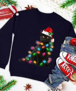black cat christmas light tshirt funny cat lover christmas ugly christmas sweatshirt 1 irsB8