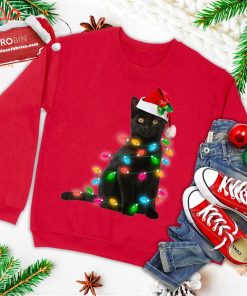 black cat christmas light tshirt funny cat lover christmas ugly christmas sweatshirt 4 2RUpu