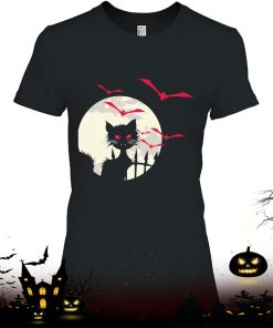Black Cat Full Moon Bats Costume Cute Easy Halloween Gift Shirt